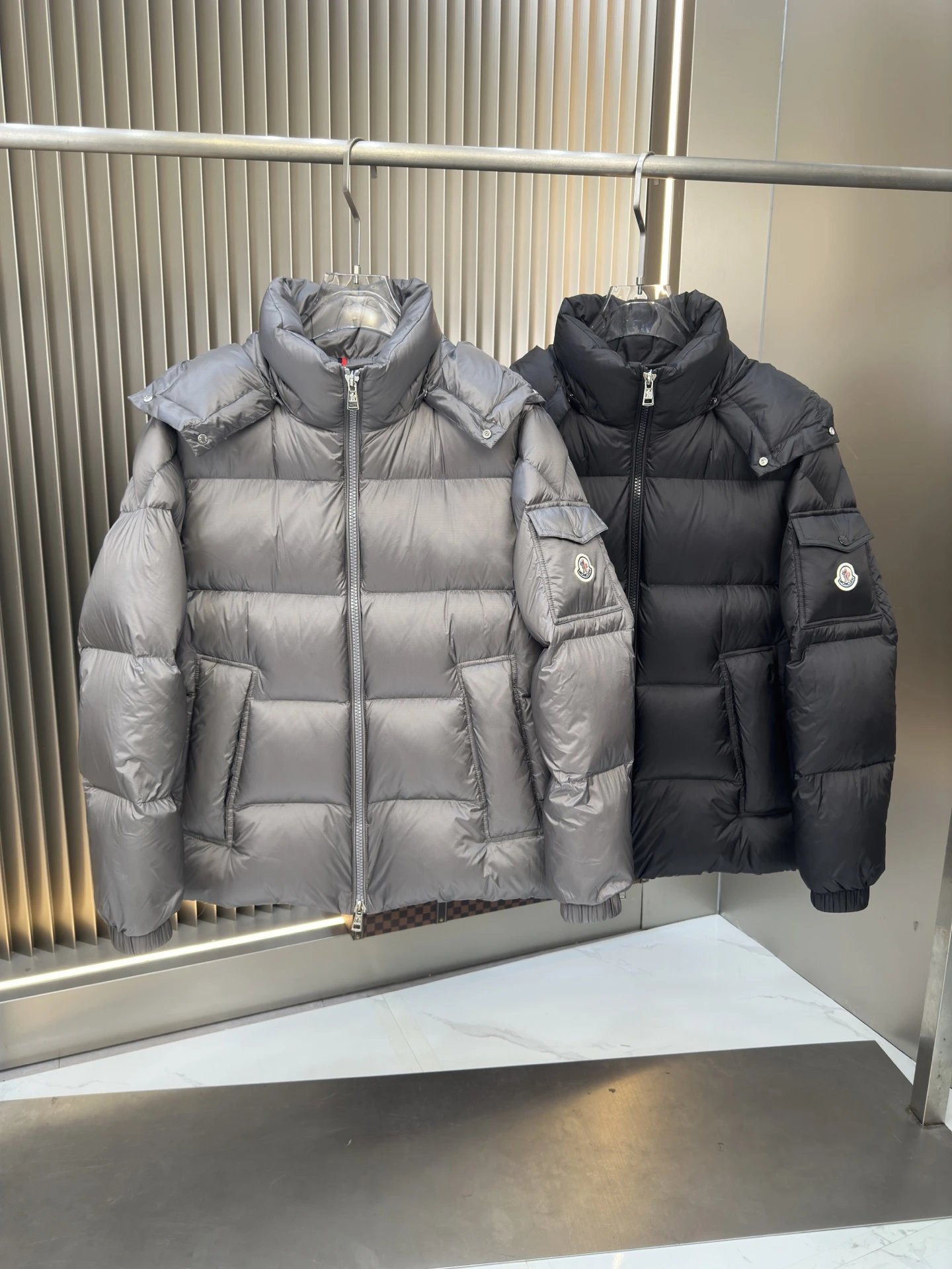 Moncler Unisex Down Jacket - Grey & Black - Cnfans - $145.16